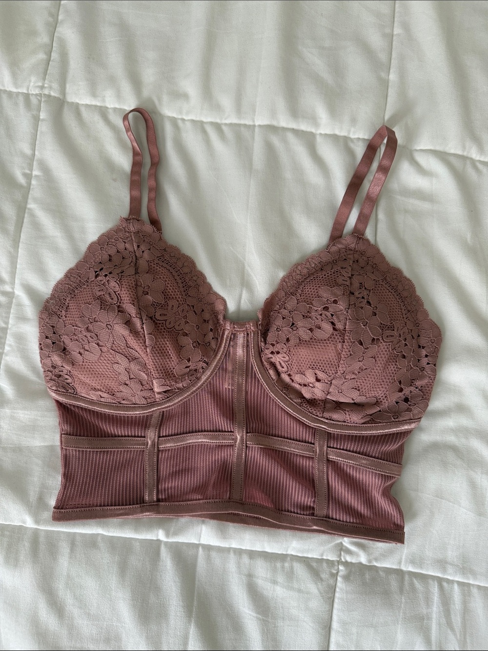 Windsor Lace Longline Bralette in Mauve Pink